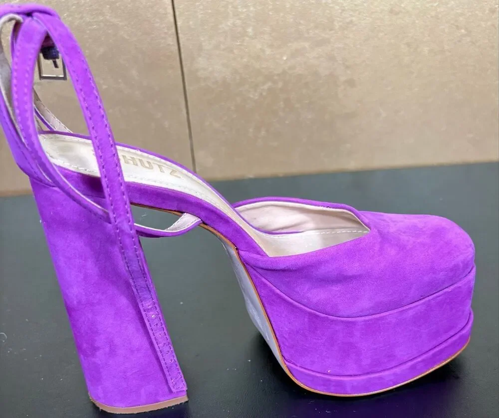 SCHUTZ Luan Ankle Strap Platform Pump Violet Suede Size
